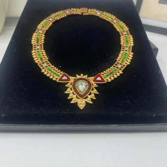 Franklin Mint Gold and Green Necklace with Red Accents - Picture 2 of 12